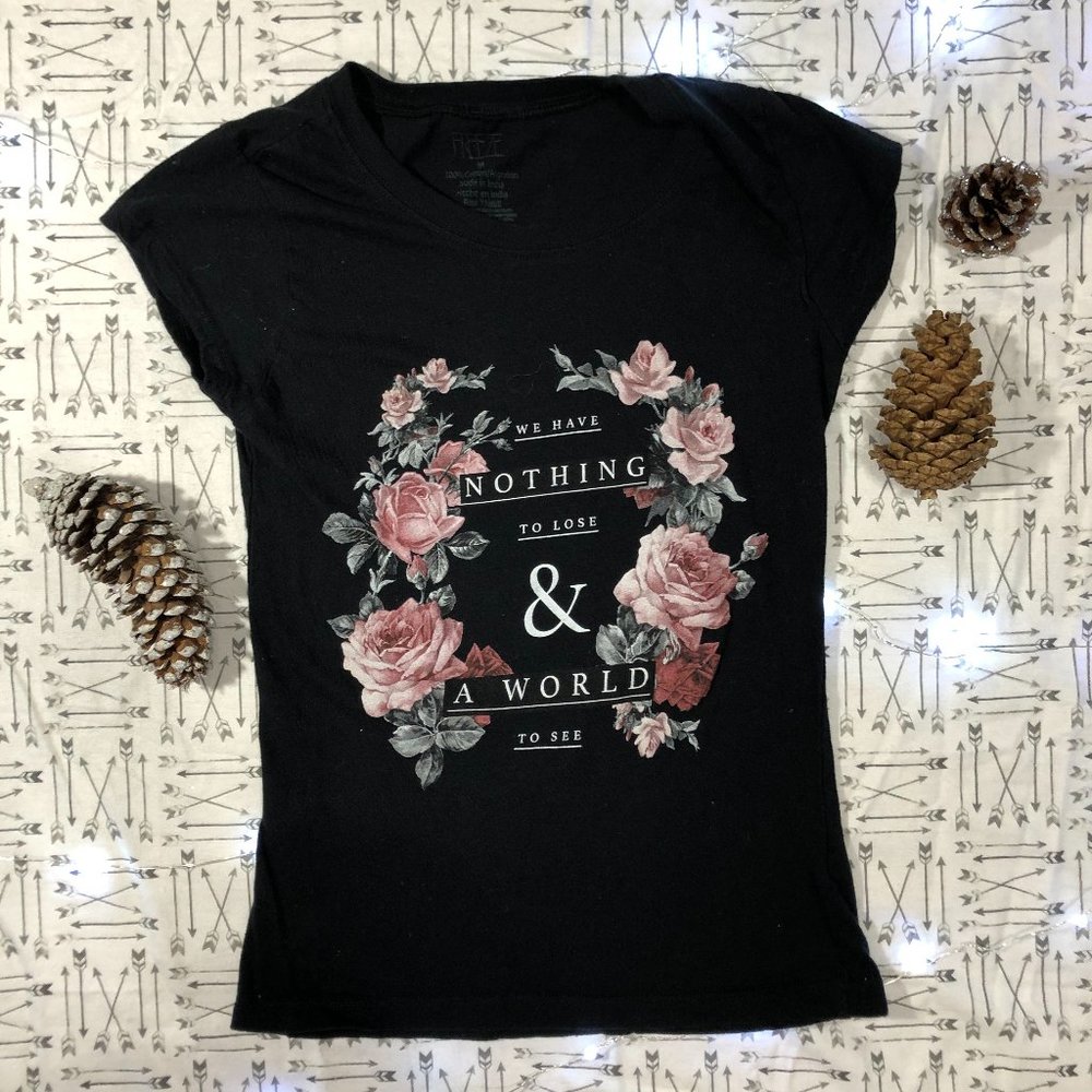 Black Floral Graphic Fitted T-shirt by Freeze
